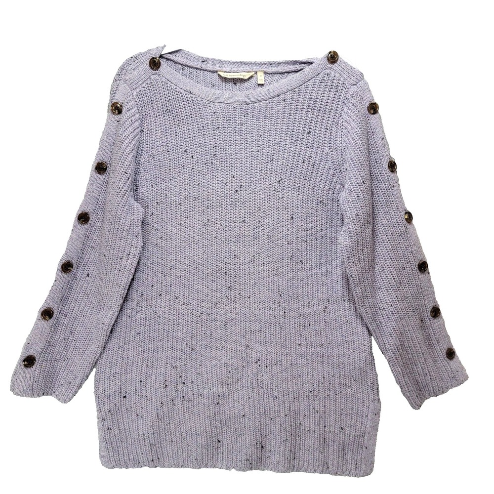 Soft Surroundings Shaker‎ Knit Wool Silk Sweater Womens M Lavender Button Tunic